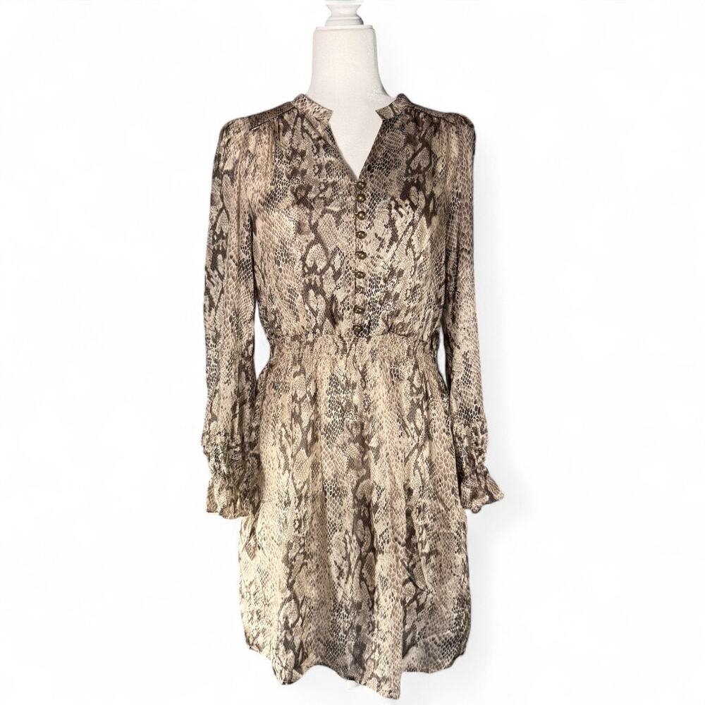 Anthropologie ArynK S Silk LongSleeve Snakeskin Smock Dress Autumn Wedding Guest